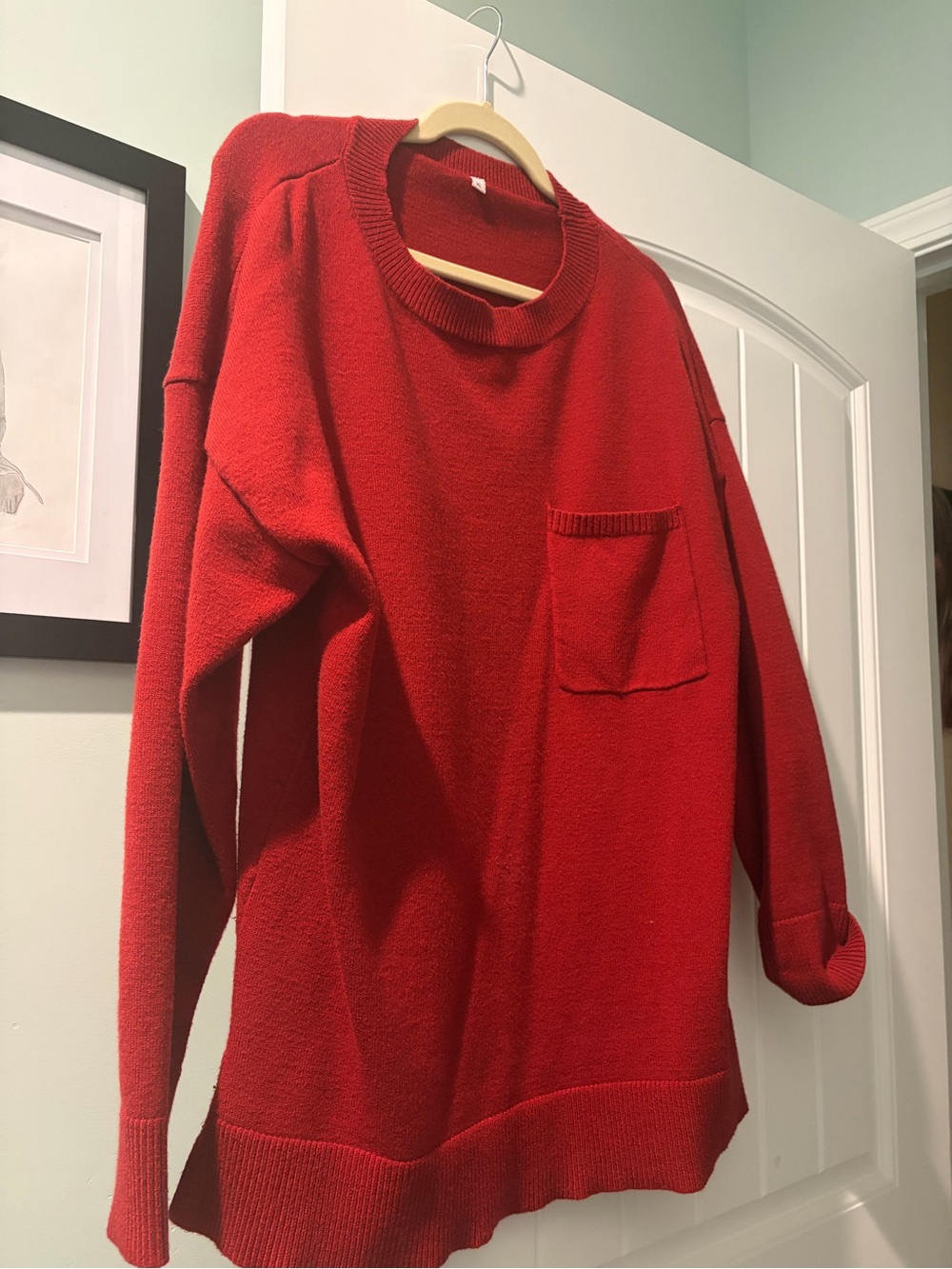 Women's Red Crewneck Pocket Sweater
